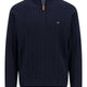 Fynch Hatton Knitwear & Jumpers Fynch Hatton - Cotton Cable Knit Quarter Zip Navy Jumper