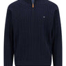 Fynch Hatton Knitwear & Jumpers Fynch Hatton - Cotton Cable Knit Quarter Zip Navy Jumper