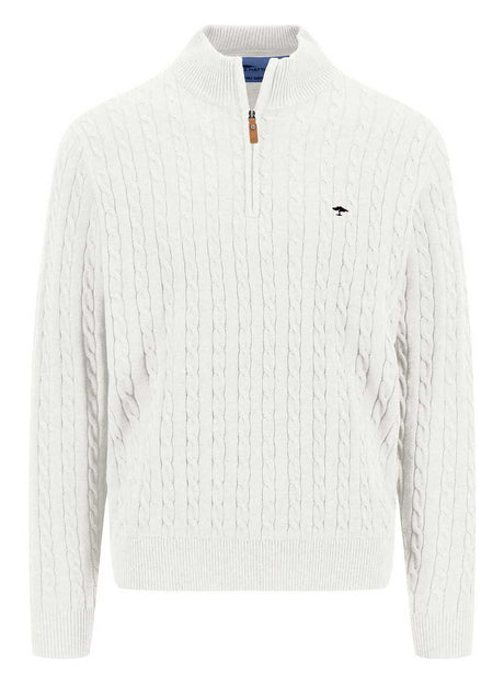 Fynch Hatton Knitwear & Jumpers Fynch Hatton - Cotton Cable Knit Quarter Zip Off White Jumper