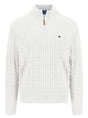 Fynch Hatton Knitwear & Jumpers Fynch Hatton - Cotton Cable Knit Quarter Zip Off White Jumper