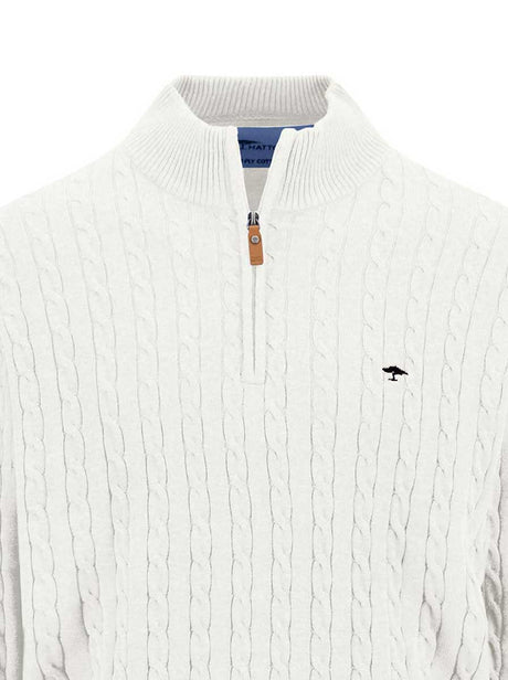 Fynch Hatton Knitwear & Jumpers Fynch Hatton - Cotton Cable Knit Quarter Zip Off White Jumper