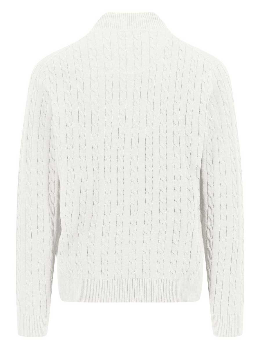 Fynch Hatton Knitwear & Jumpers Fynch Hatton - Cotton Cable Knit Quarter Zip Off White Jumper