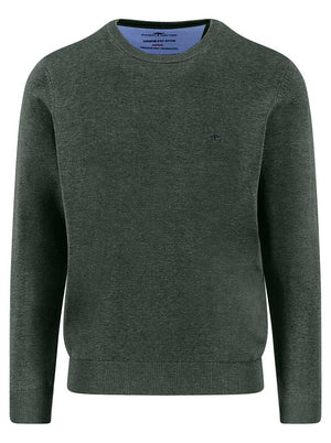 Fynch Hatton Knitwear & Jumpers Fynch Hatton - Crew Neck Superfine Cotton Dark Ivy Jumper