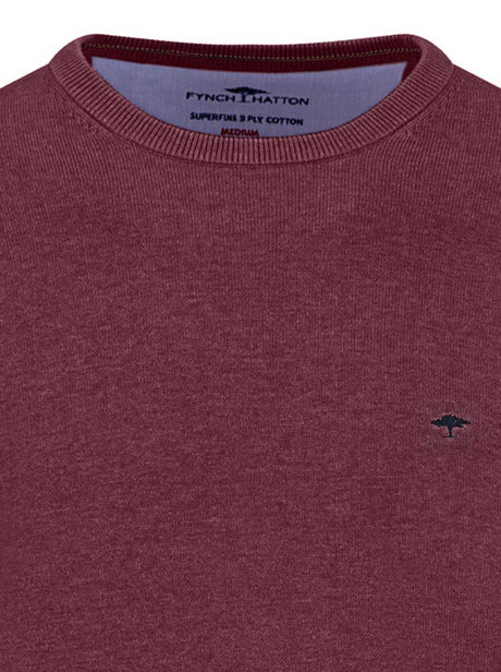 Fynch Hatton Knitwear & Jumpers Fynch Hatton - Crew Neck Superfine Cotton Deep Merlot Jumper