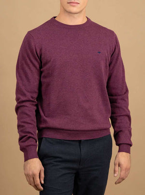 Fynch Hatton Knitwear & Jumpers Fynch Hatton - Crew Neck Superfine Cotton Deep Merlot Jumper