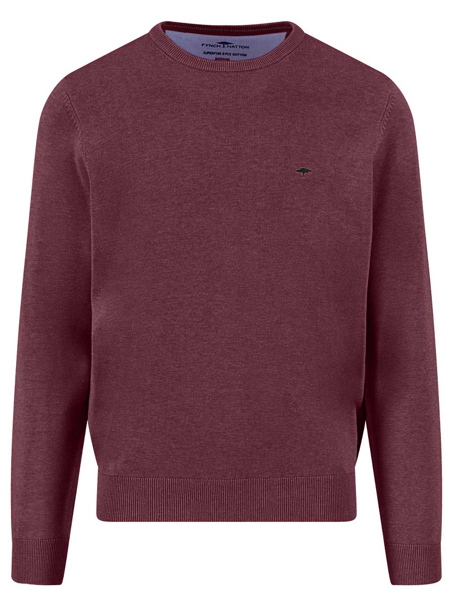Fynch Hatton Knitwear & Jumpers Fynch Hatton - Crew Neck Superfine Cotton Deep Merlot Jumper