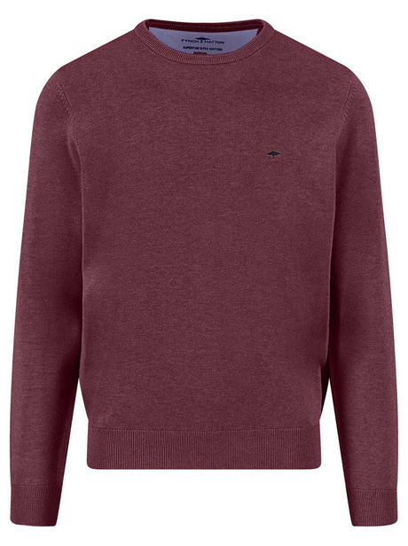 Fynch Hatton Knitwear & Jumpers Fynch Hatton - Crew Neck Superfine Cotton Deep Merlot Jumper