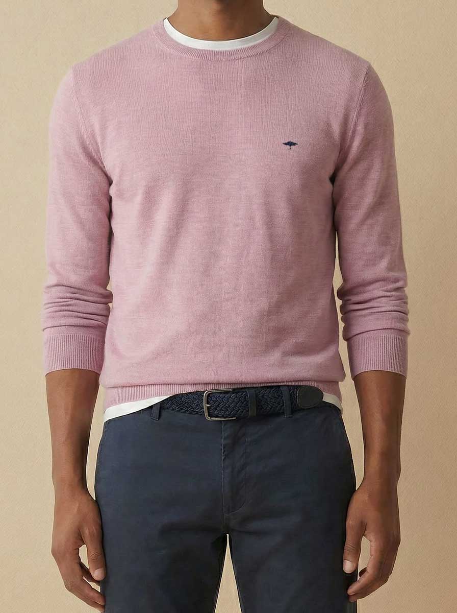 Fynch Hatton Knitwear & Jumpers Fynch Hatton - Crew Neck Superfine Cotton Magnolia Jumper
