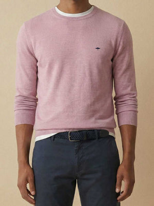 Fynch Hatton Knitwear & Jumpers Fynch Hatton - Crew Neck Superfine Cotton Magnolia Jumper