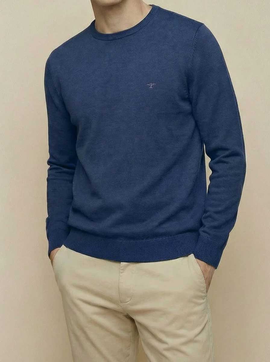 Fynch Hatton Knitwear & Jumpers Fynch Hatton - Crew Neck Superfine Cotton Midnight Jumper