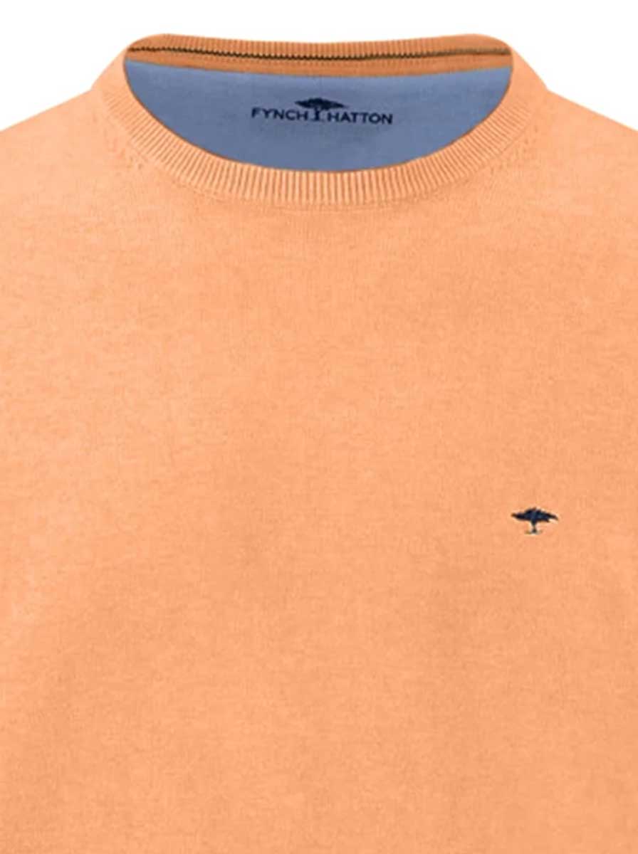 Fynch Hatton Knitwear & Jumpers Fynch Hatton - Crew Neck Superfine Cotton Tangerine Jumper