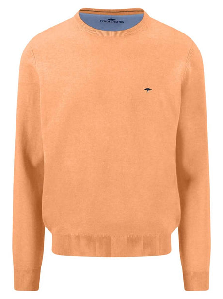 Fynch Hatton Knitwear & Jumpers Fynch Hatton - Crew Neck Superfine Cotton Tangerine Jumper