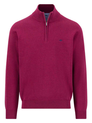 Fynch Hatton Knitwear & Jumpers Fynch Hatton - Grape 1/4 Zip Superfine Cotton Jumper