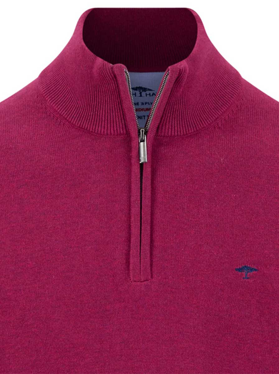 Fynch Hatton Knitwear & Jumpers Fynch Hatton - Grape 1/4 Zip Superfine Cotton Jumper