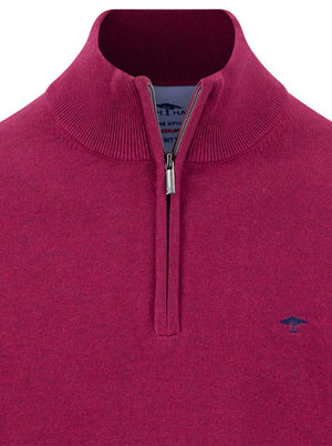 Fynch Hatton Knitwear & Jumpers Fynch Hatton - Grape 1/4 Zip Superfine Cotton Jumper