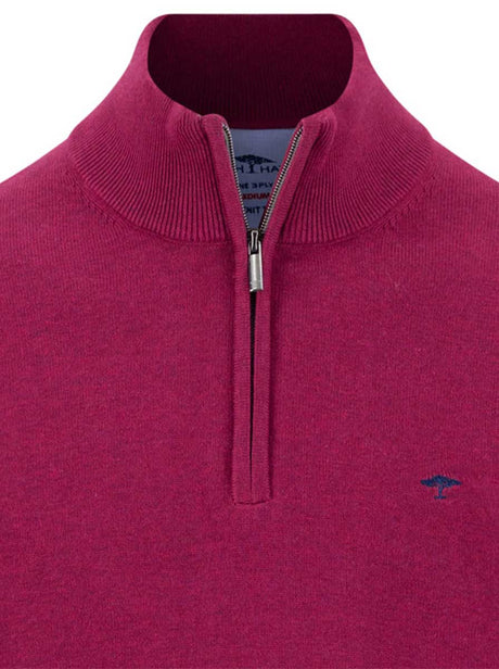 Fynch Hatton Knitwear & Jumpers Fynch Hatton - Grape 1/4 Zip Superfine Cotton Jumper