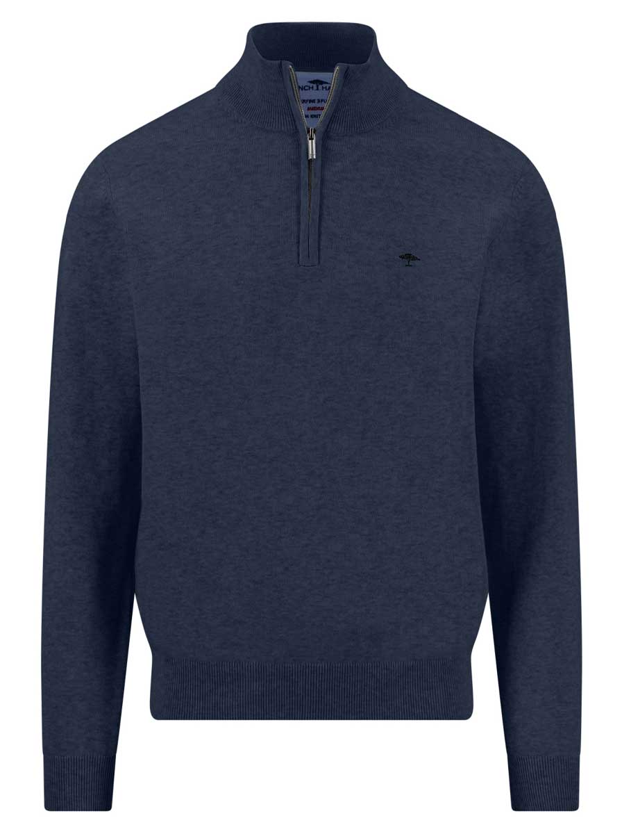 Fynch Hatton Knitwear & Jumpers Fynch Hatton - Ink Blue 1/4 Zip Superfine Cotton Jumper