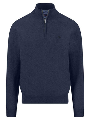 Fynch Hatton Knitwear & Jumpers Fynch Hatton - Ink Blue 1/4 Zip Superfine Cotton Jumper