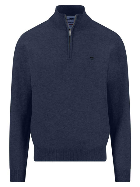 Fynch Hatton Knitwear & Jumpers Fynch Hatton - Ink Blue 1/4 Zip Superfine Cotton Jumper