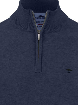 Fynch Hatton Knitwear & Jumpers Fynch Hatton - Ink Blue 1/4 Zip Superfine Cotton Jumper