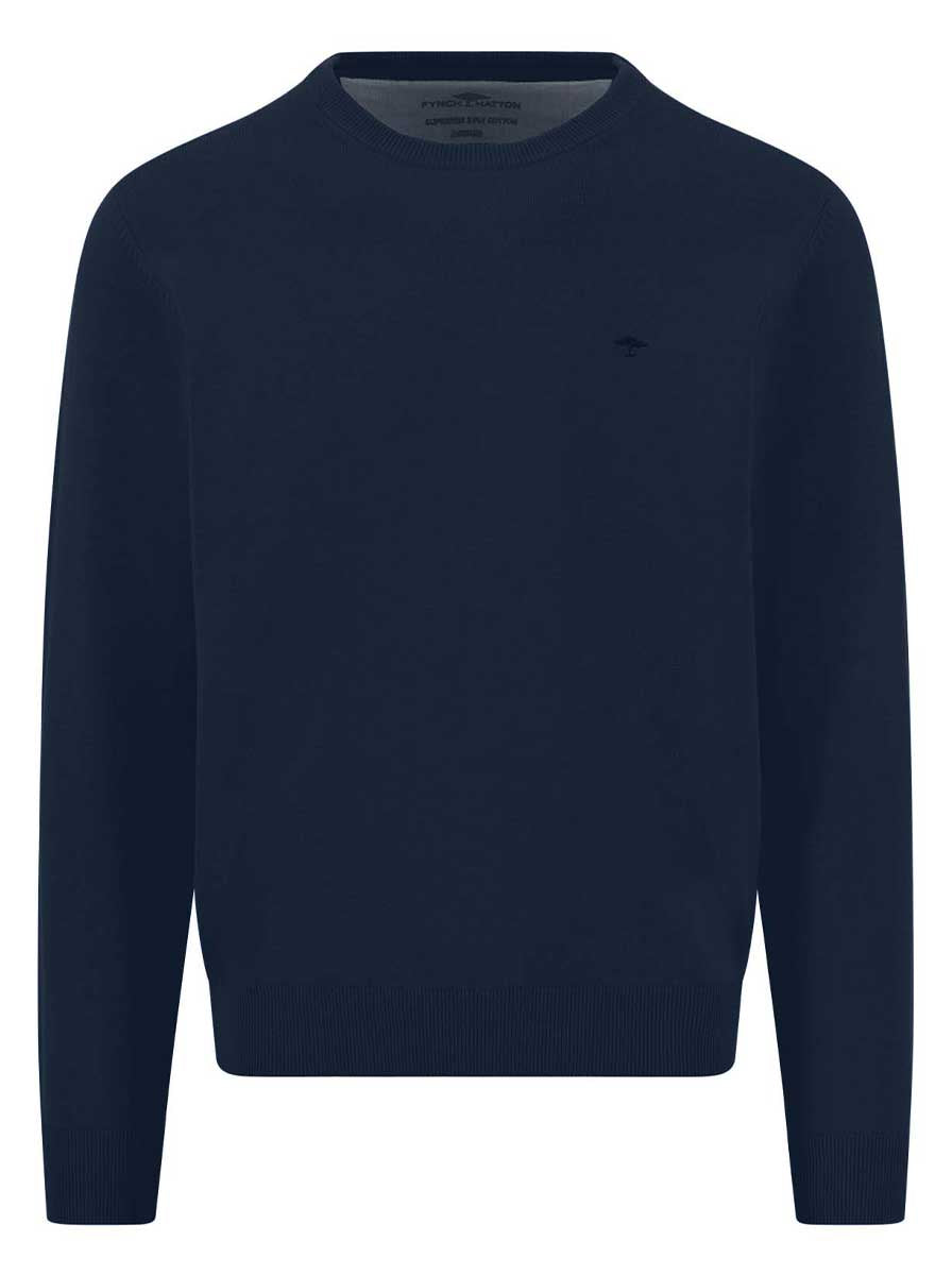 Fynch Hatton Knitwear & Jumpers Fynch Hatton - Ink Blue Crew Neck Superfine Cotton Jumper