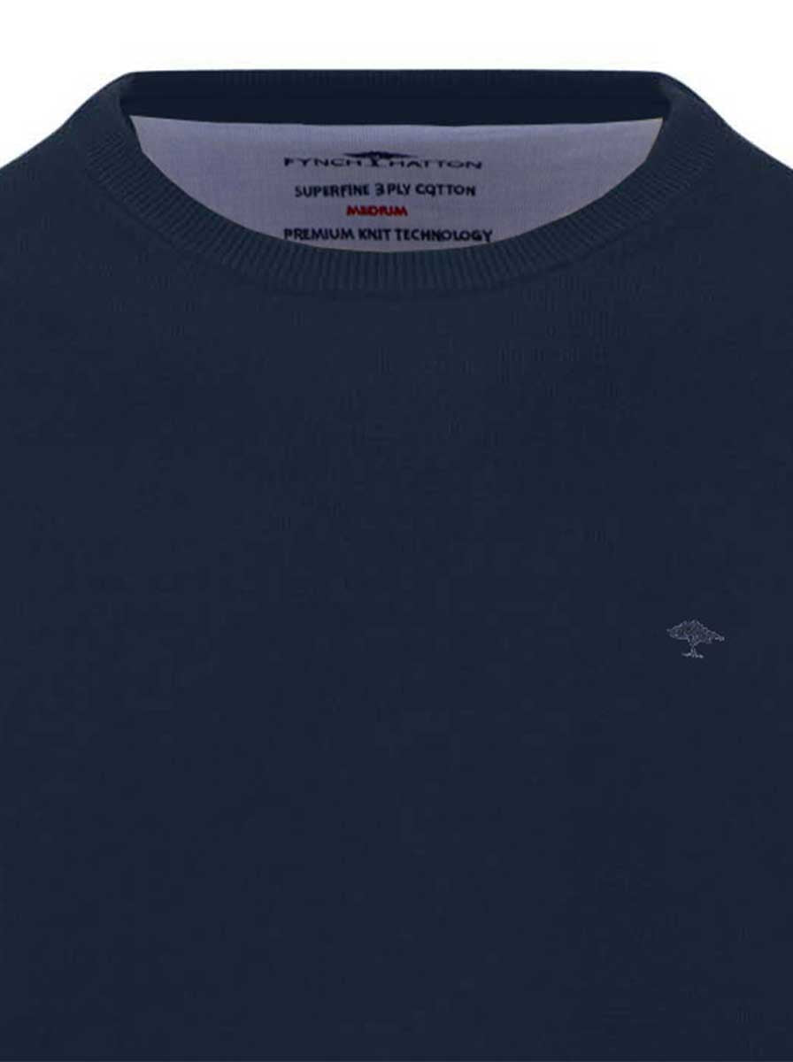 Fynch Hatton Knitwear & Jumpers Fynch Hatton - Ink Blue Crew Neck Superfine Cotton Jumper