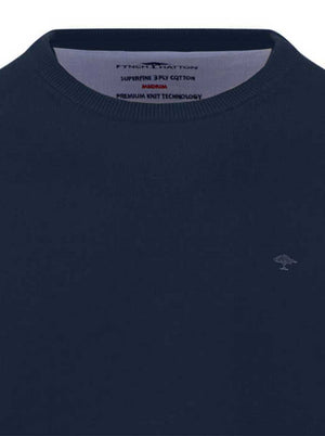 Fynch Hatton Knitwear & Jumpers Fynch Hatton - Ink Blue Crew Neck Superfine Cotton Jumper