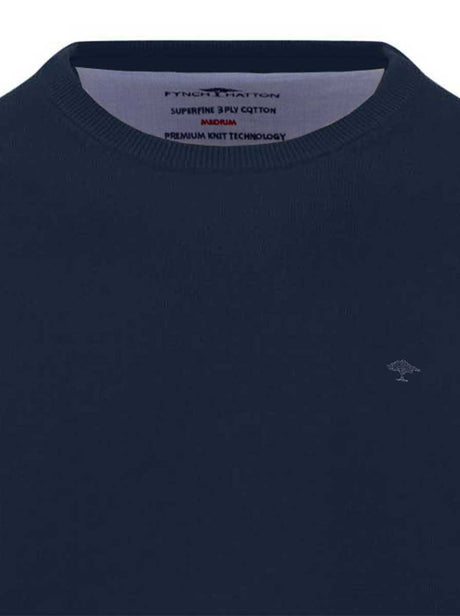 Fynch Hatton Knitwear & Jumpers Fynch Hatton - Ink Blue Crew Neck Superfine Cotton Jumper