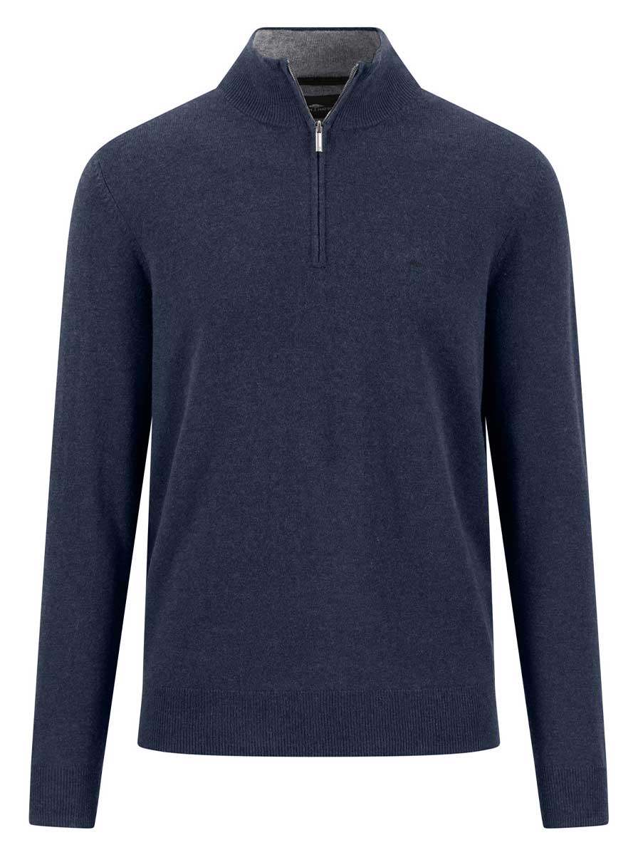 Fynch Hatton Knitwear & Jumpers Fynch Hatton - Ink Blue Wool/Cashmere 1/4 Zip Jumper