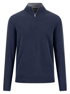 Fynch Hatton Knitwear & Jumpers Fynch Hatton - Ink Blue Wool/Cashmere 1/4 Zip Jumper