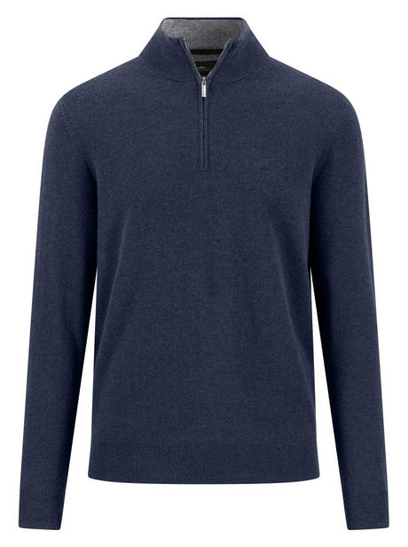 Fynch Hatton Knitwear & Jumpers Fynch Hatton - Ink Blue Wool/Cashmere 1/4 Zip Jumper