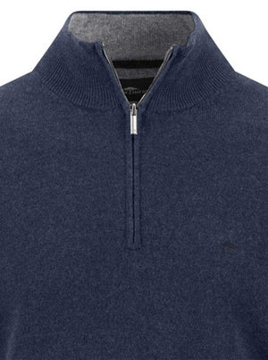 Fynch Hatton Knitwear & Jumpers Fynch Hatton - Ink Blue Wool/Cashmere 1/4 Zip Jumper