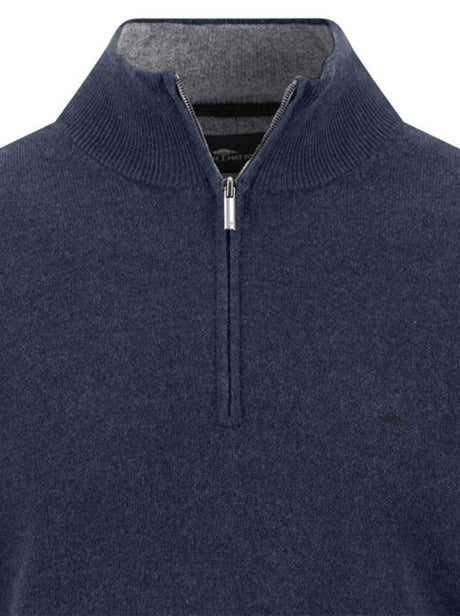 Fynch Hatton Knitwear & Jumpers Fynch Hatton - Ink Blue Wool/Cashmere 1/4 Zip Jumper