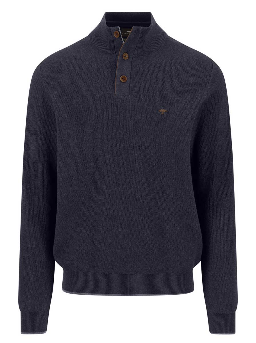 Fynch Hatton Knitwear & Jumpers Fynch Hatton - Navy 1/4 Zip & Button Cotton Jumper