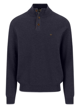 Fynch Hatton Knitwear & Jumpers Fynch Hatton - Navy 1/4 Zip & Button Cotton Jumper