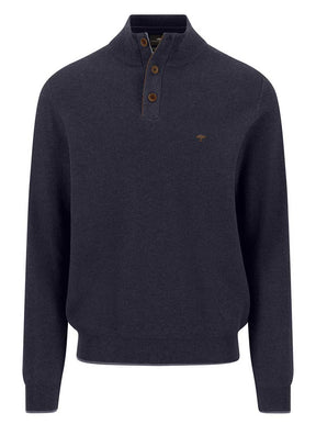 Fynch Hatton Knitwear & Jumpers Fynch Hatton - Navy 1/4 Zip & Button Cotton Jumper