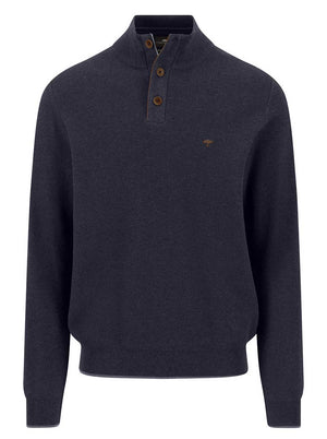 Fynch Hatton Knitwear & Jumpers Fynch Hatton - Navy 1/4 Zip & Button Cotton Jumper