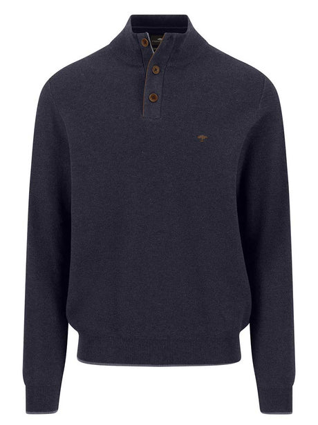 Fynch Hatton Knitwear & Jumpers Fynch Hatton - Navy 1/4 Zip & Button Cotton Jumper