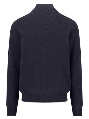 Fynch Hatton Knitwear & Jumpers Fynch Hatton - Navy 1/4 Zip & Button Cotton Jumper