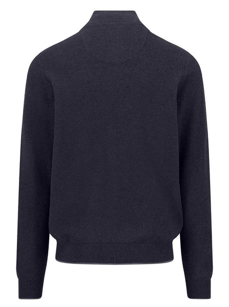 Fynch Hatton Knitwear & Jumpers Fynch Hatton - Navy 1/4 Zip & Button Cotton Jumper