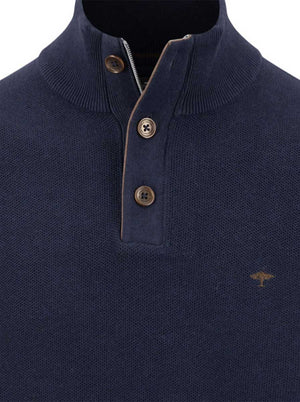 Fynch Hatton Knitwear & Jumpers Fynch Hatton - Navy 1/4 Zip & Button Cotton Jumper