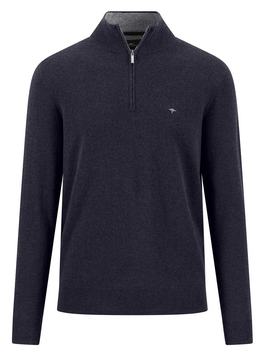 Fynch Hatton Knitwear & Jumpers Fynch Hatton - Navy Wool/Cashmere 1/4 Zip Jumper