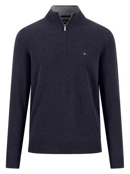 Fynch Hatton Knitwear & Jumpers Fynch Hatton - Navy Wool/Cashmere 1/4 Zip Jumper