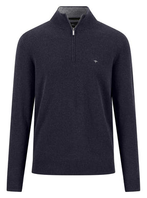 Fynch Hatton Knitwear & Jumpers Fynch Hatton - Navy Wool/Cashmere 1/4 Zip Jumper
