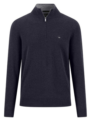 Fynch Hatton Knitwear & Jumpers Fynch Hatton - Navy Wool/Cashmere 1/4 Zip Jumper
