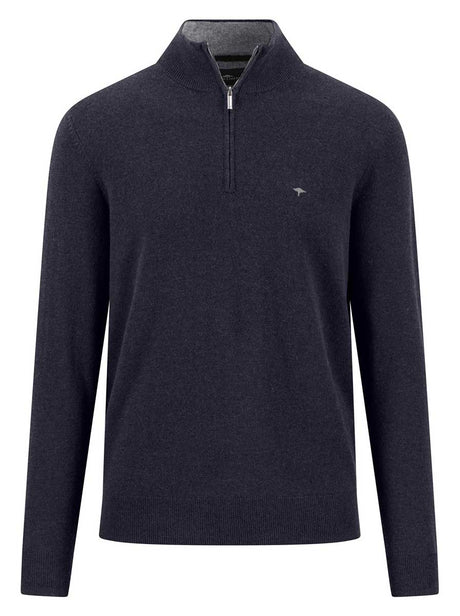 Fynch Hatton Knitwear & Jumpers Fynch Hatton - Navy Wool/Cashmere 1/4 Zip Jumper