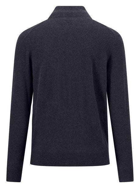 Fynch Hatton Knitwear & Jumpers Fynch Hatton - Navy Wool/Cashmere 1/4 Zip Jumper