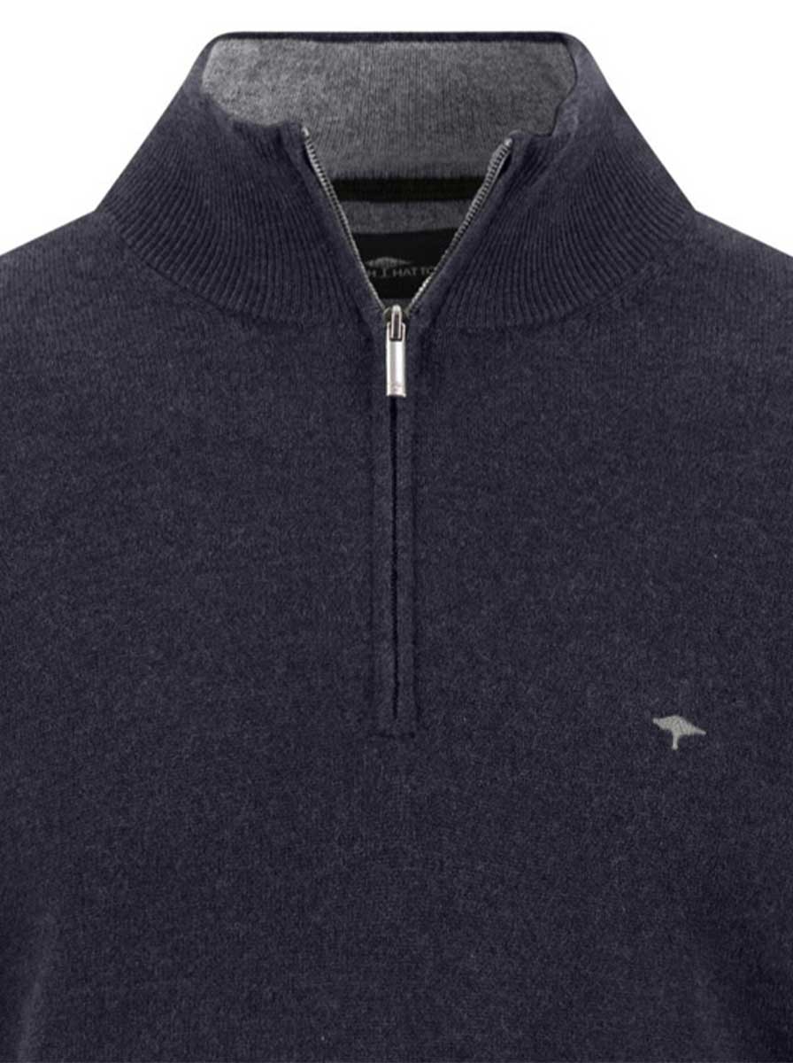 Fynch Hatton Knitwear & Jumpers Fynch Hatton - Navy Wool/Cashmere 1/4 Zip Jumper