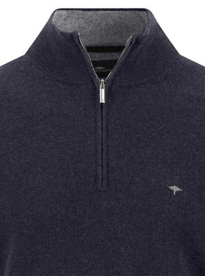 Fynch Hatton Knitwear & Jumpers Fynch Hatton - Navy Wool/Cashmere 1/4 Zip Jumper