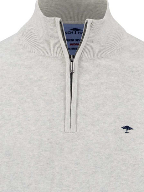 Fynch Hatton Knitwear & Jumpers Fynch Hatton - Snow White 1/4 Zip Superfine Cotton Jumper
